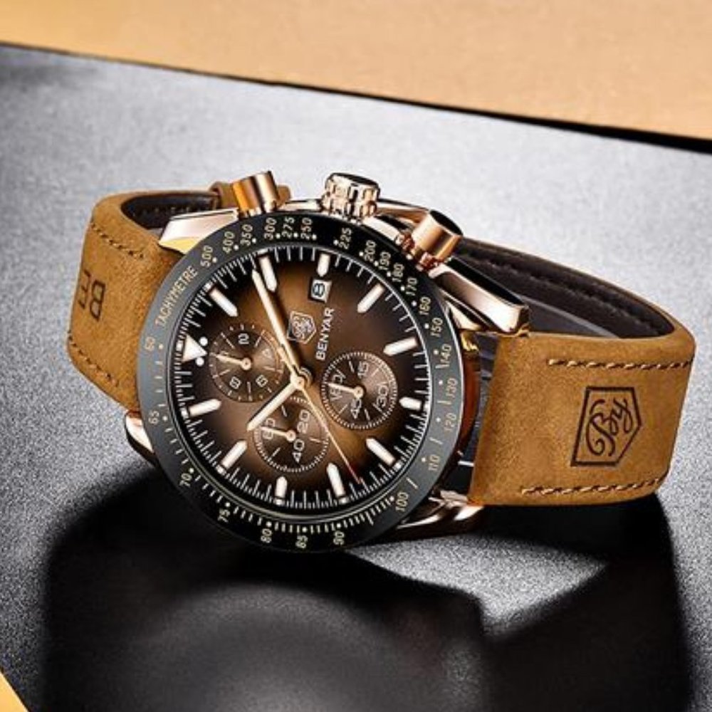 Men's Luxury Sport Wrist Watch with Leather Band